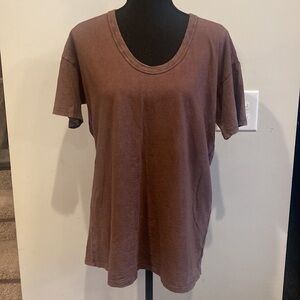 Aerie Oversized XS Brown Classic U-Neck Casual Short Sleeve T-Shirt